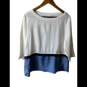 J. Jill White and Blue Colorblock Blouse